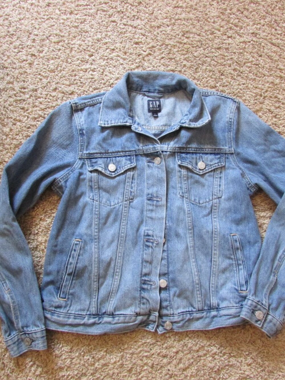 GAP Medium Blue Denim Jean Jacket Button Front Like New Pockets Cotton